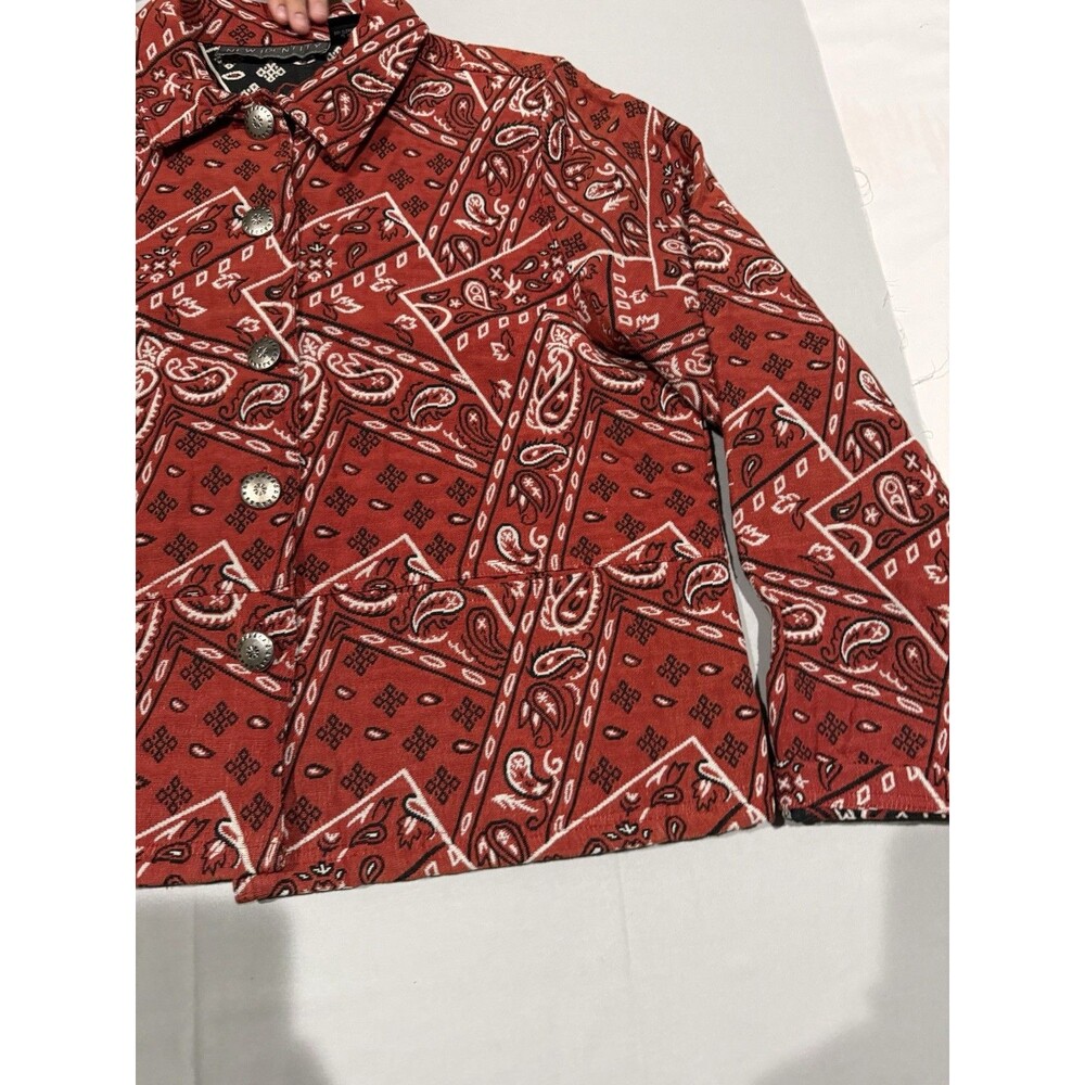 New Identity Women's L. Red Paisley Bandana Print Button Front Short Jacket - Picture 3 of 9